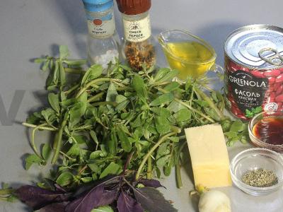 Salotas su portulaku ir pupelėmis Žingsnis 1