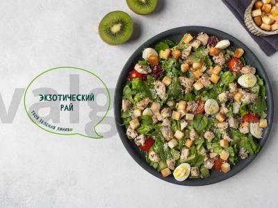 Šiltas salotas su vištiena ir kiviais pagrindine nuotrauka