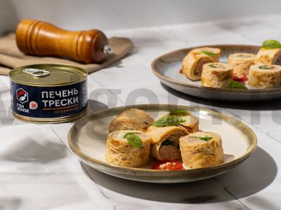 Kiaušinių ritinys su menkės kepenimis pagrindine nuotrauka