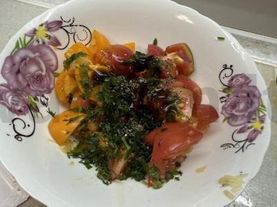 Šiltas salotas su baklažanais ir pomidorais Žingsnis 2