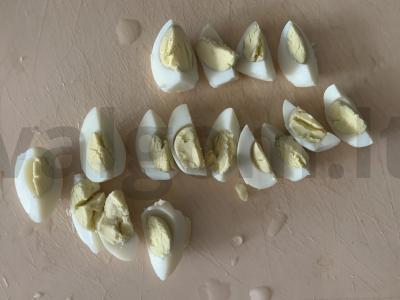 Kopūstų, putpelių kiaušinių ir paprikos salotas Žingsnis 4