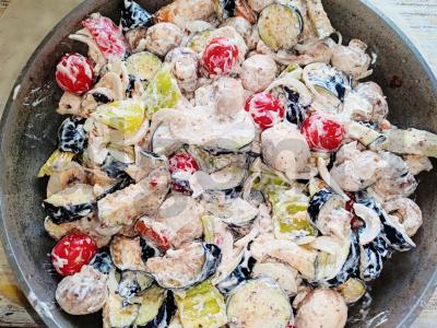 Kepti daržovės su grybais, grietine ir majonezu Žingsnis 5