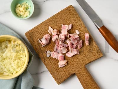 Makaronai su Briuselio kopūstu ir šonine Žingsnis 2