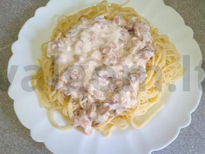 Spagečiai karbonara su voveraitėmis pietums Žingsnis 8
