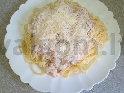 Spagečiai karbonara su voveraitėmis pietums Žingsnis 9