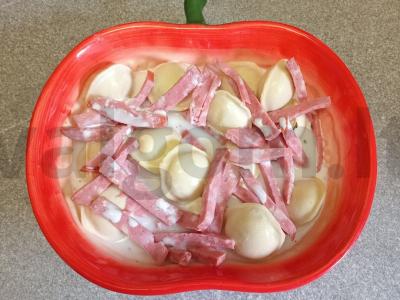 Koldūnų apkepas su rūkytos dešros Žingsnis 5