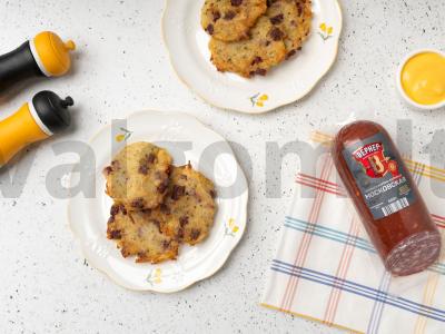 Bulviniai blynai su rūkytomis dešromis pagrindine nuotrauka