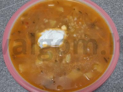 Sūrusis sriuba ant ančių sultinio pagrindine nuotrauka