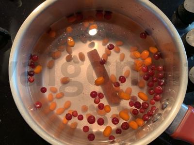 Gėrimas su šaltalankiais, cinamonu, spanguolėmis ir medumi Žingsnis 1