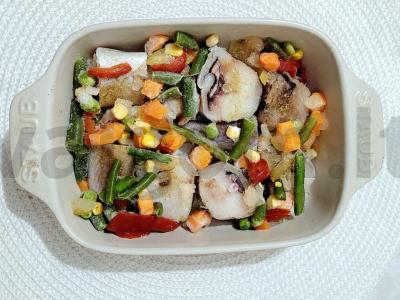 Skani užkepėlė su menkėmis ir daržovėmis Žingsnis 3