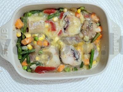 Skani užkepėlė su menkėmis ir daržovėmis Žingsnis 5