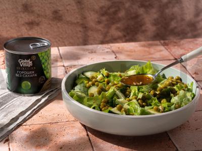 Žalias salotas su žirniais, sėklomis ir mini-mozzarella Žingsnis 3