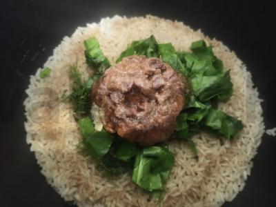 Virti ryžiai su rūgštynėmis ir troškinta kiauliena Žingsnis 4