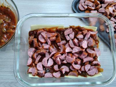 Lasagna su rūkytomis dešrelėmis Žingsnis 7