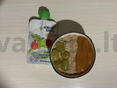 Grikių dribsniai su pienu, vaisių tyrė ir vynuogėmis Žingsnis 10