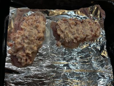 Vištienos filė, kepta su paprikomis po sūriu Žingsnis 7