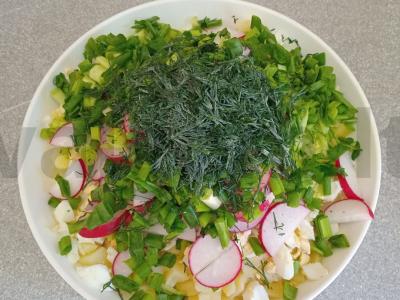 Okroška su šonine, ridikėliais ir žolelėmis ant duonos kvašo Žingsnis 6