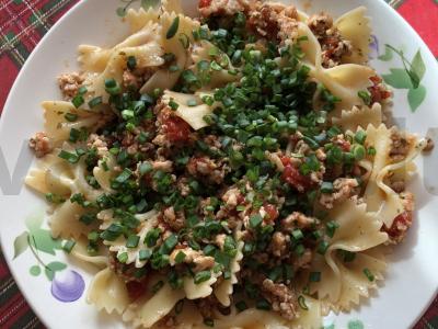 Makaronai su pjaustytais pomidorais ir faršu Žingsnis 8