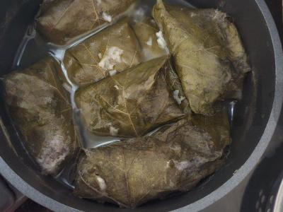 Vynuogių lapų dolma su faršu ir ryžiais Žingsnis 7