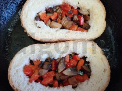 Skrebučiai su pievagrybiais, paprikomis ir sūriu Žingsnis 6