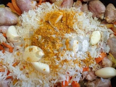 Plovas su vištienos širdelėmis ir basmati ryžiais Žingsnis 9