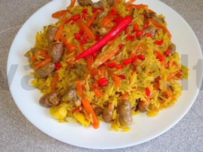 Plovas su vištienos širdelėmis ir basmati ryžiais Žingsnis 14