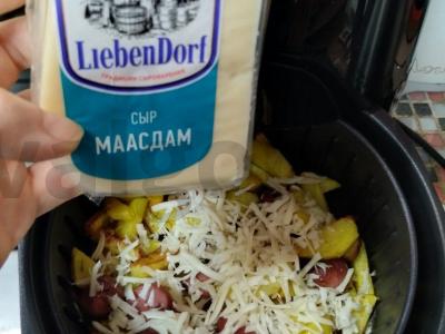 Bulvės oro grilyje su jautienos dešrelėmis ir maasdam sūriu Žingsnis 7