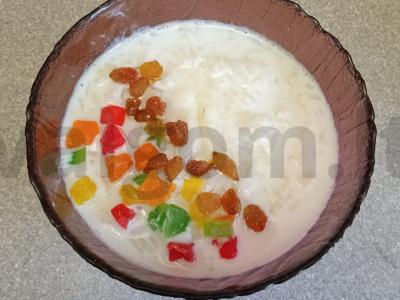 Ryžių košė su kokosų aliejumi, cukatais, razinomis ir riešutais Žingsnis 6