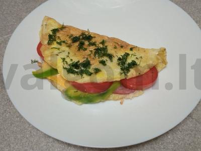 Kiaušinių blynai su kumpiu, sūriu, avokadu ir pomidoru Žingsnis 9