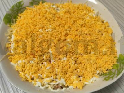 Salotas „Mimoza“ su sūriu ir morkomis pagrindine nuotrauka