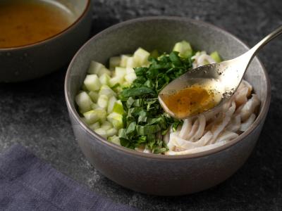 Šiltas salotas su kalmarais Žingsnis 5