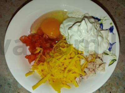 Sotūs blynai su sūriu, vištiena ir pomidoru Žingsnis 2