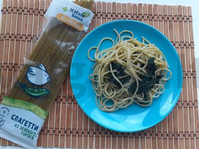 Žaliųjų žirnių spageti su špinatais ir sūriu Žingsnis 4