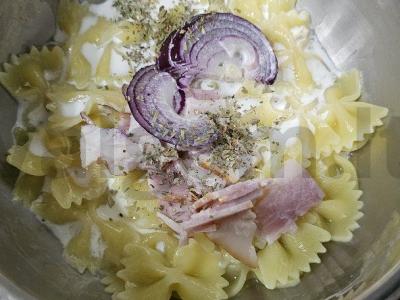 Makaronai su virta-rūkyta krūtinėle ir daržovėmis grietinėlės padaže Žingsnis 5