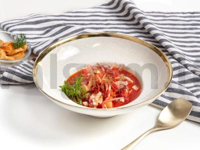 Vegetariškas boršas su grybais pagrindine nuotrauka