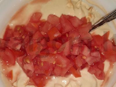 Blynai su rūkyta sūriu ir pomidoru Žingsnis 4