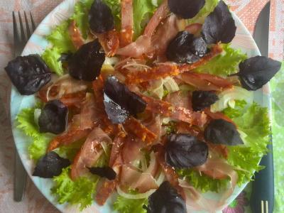 Salotas su džiovinta dešra ir prosciutto pagrindine nuotrauka