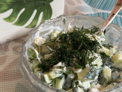 Salotas „Šviežia žolė“ su agurku, sūriu ir žolelėmis pagrindine nuotrauka