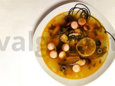 Klasikinė mišri sriuba ant mėsos sultinio pagrindine nuotrauka