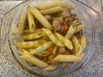 Makaronai su kiauliena ir daržovėmis, kepti orkaitėje Žingsnis 15